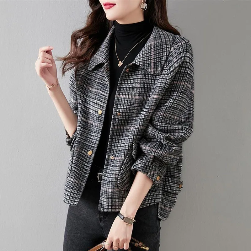 New Autumn/Winter Fashion Advanced Feel Loose Size Small Fragrance Style Polo Collar Woolen Women\'s Western Style Casual Coat