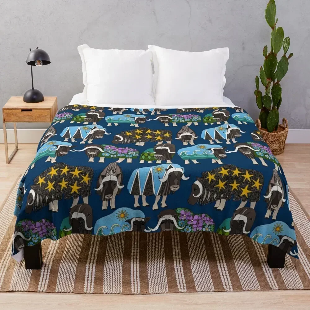 

Alaskan musk ox blue Throw Blanket Soft Warm Blanket Gift for Grandparents