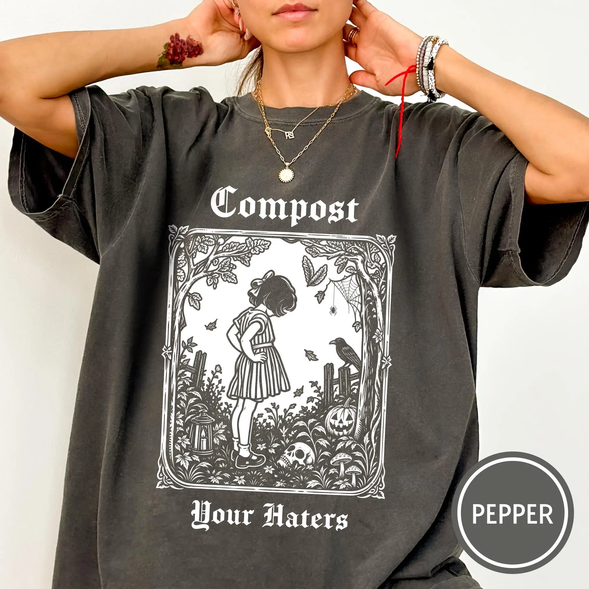 Compost Your Haters Vintage Halloween Shirt, Halloween Graphic Tee, Dark Humor Pumpkins Retro Tee