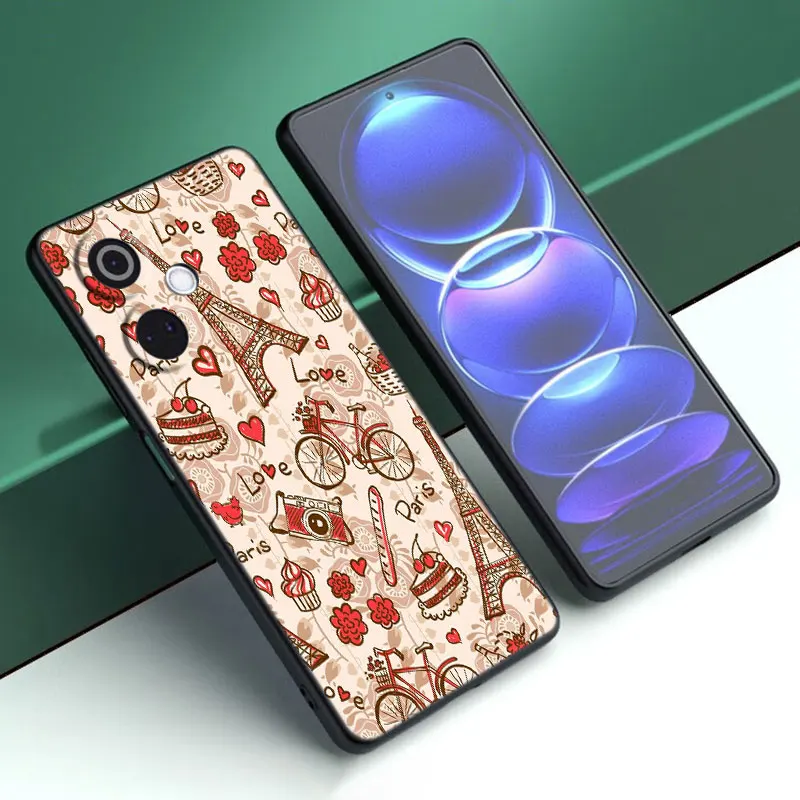 غطاء جراب هاتف أسود لـ OnePlus ، باريس ، برج إيفل ، كرتون ، حافظة هاتف ، Nord CE3 ، Lite 3 ، 12 ، 11 ، 2T ، N30 ، CE2 ، N300 ، N200 ، 10 ، 9RT ، ACE ، 2V برو ، 5G