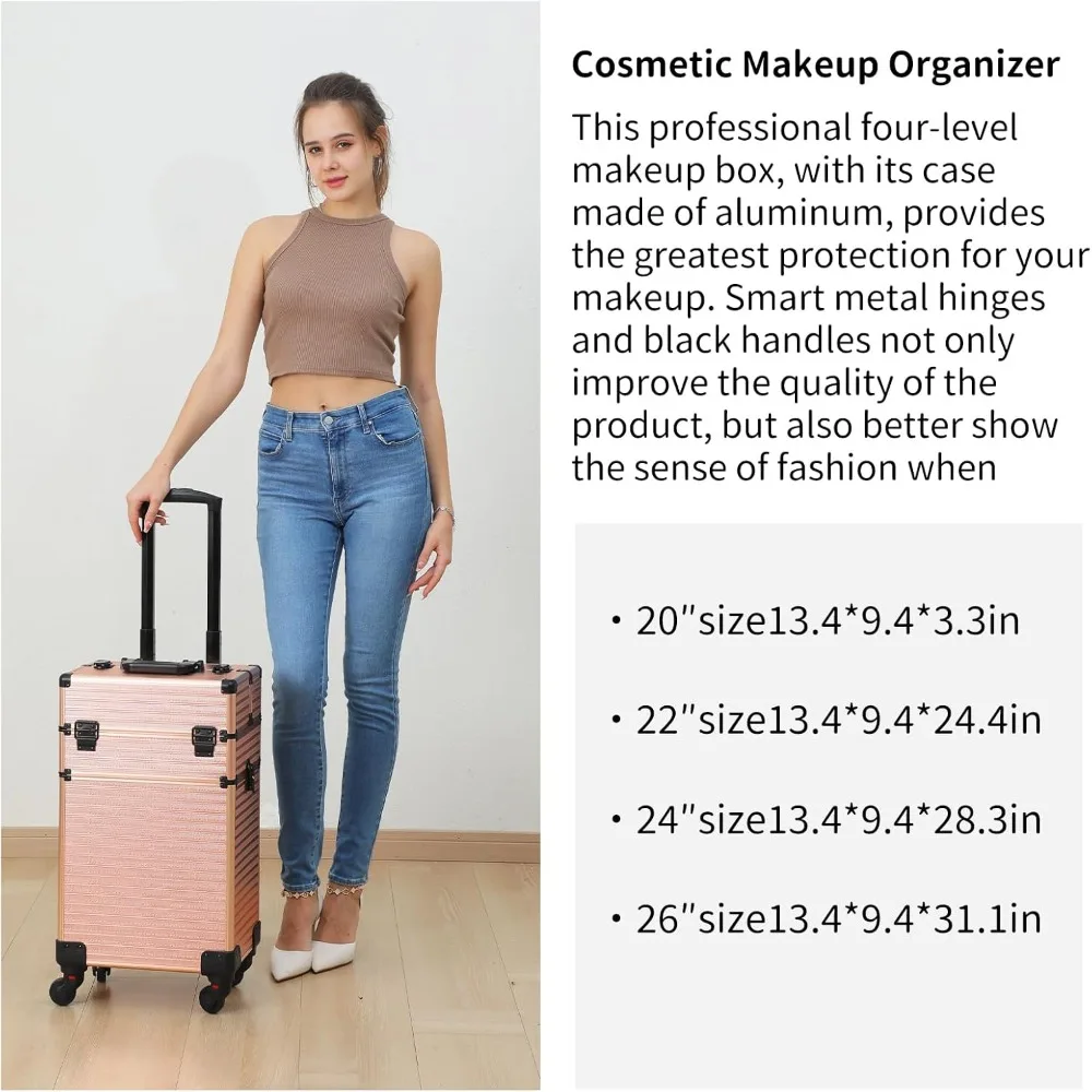 5-in-1 Rolling Makeup Case - Professional Cosmetic Organizer Trolley with Large Storage,Detachable Wheels, Lockable Travel Trunk