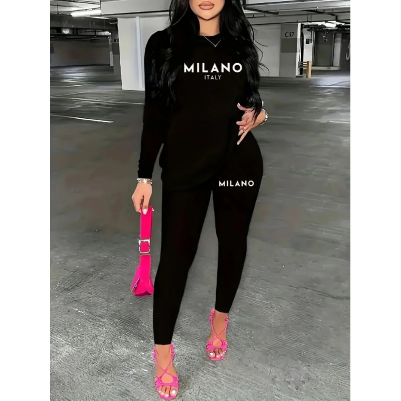 Sweater Wanita Kerah Bulat dengan Desain Pola Menarik, Set Pola Lengan Panjang Oversize