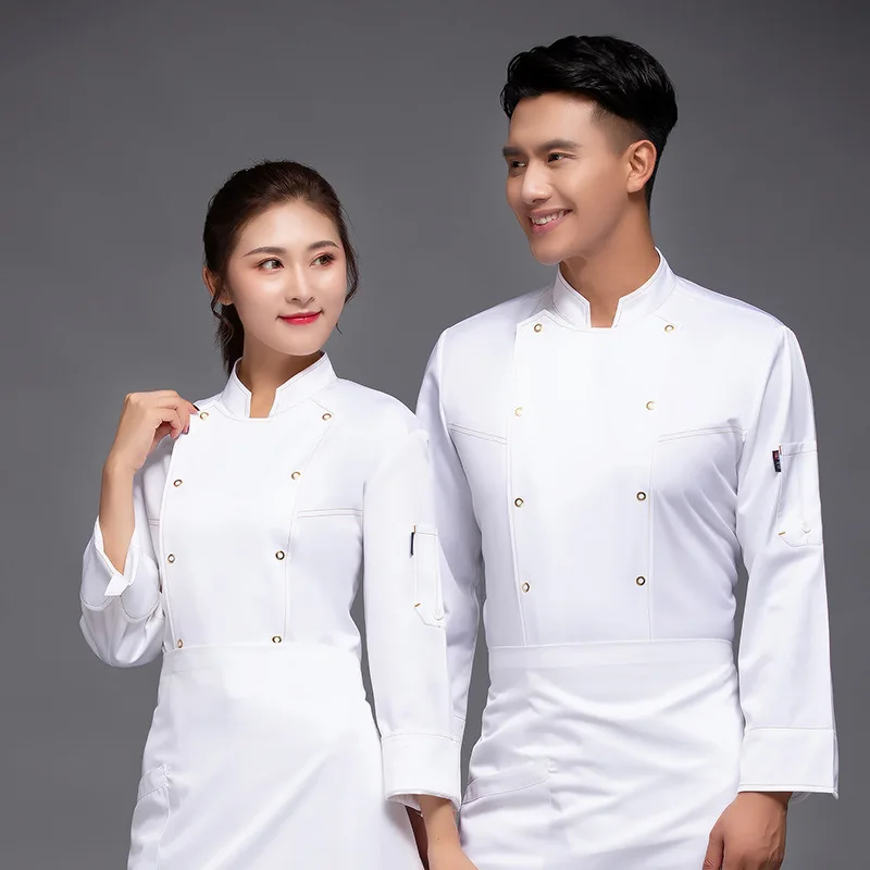 Uniforme de Chef de Manga Comprida Masculino e Feminino, Roupas de Cozinha, Cozimento de Cantina, Pastelaria, Restaurante Ocidental, Outono, Inverno