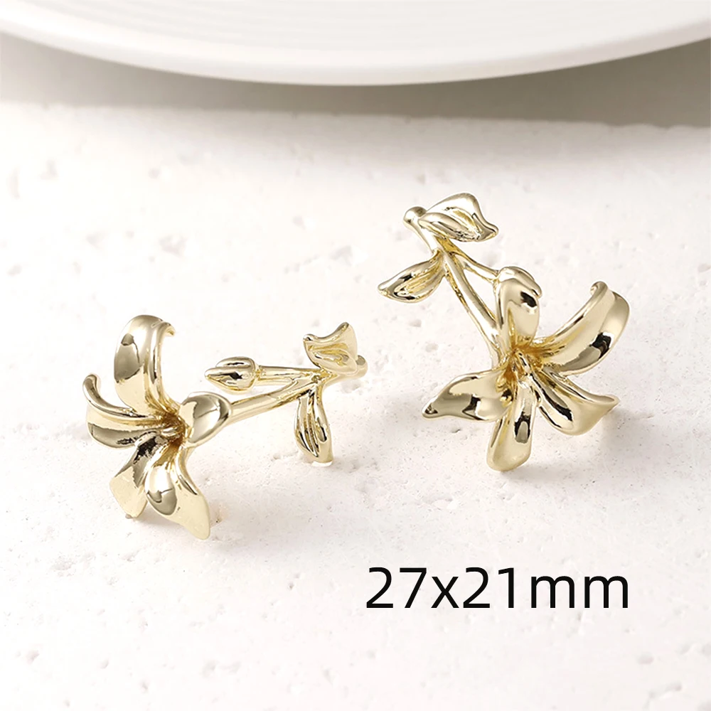 2 Pairs Copper Plating with 14k Gold Big Flower with Hanging Earrings DIY Jewelry Making Semi Finished Accessory Materials
