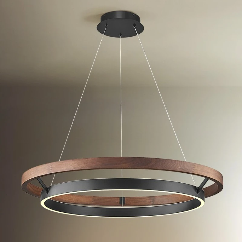 Medieval restaurant chandelier black walnut round retro bedroom study light