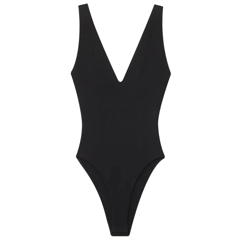 HXAO Sexy hauts noir Body femmes été sans manches minceur corps Corset une pièce femme maillots de bain col en V dos nu Body