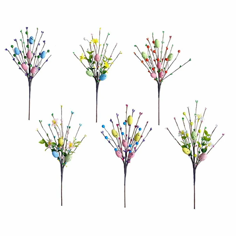 Artificial Easter Spray Vine With Pastel Easter Eggs And Berries- Decorative Spring Floral Stems-Easter Egg Branches E Durable