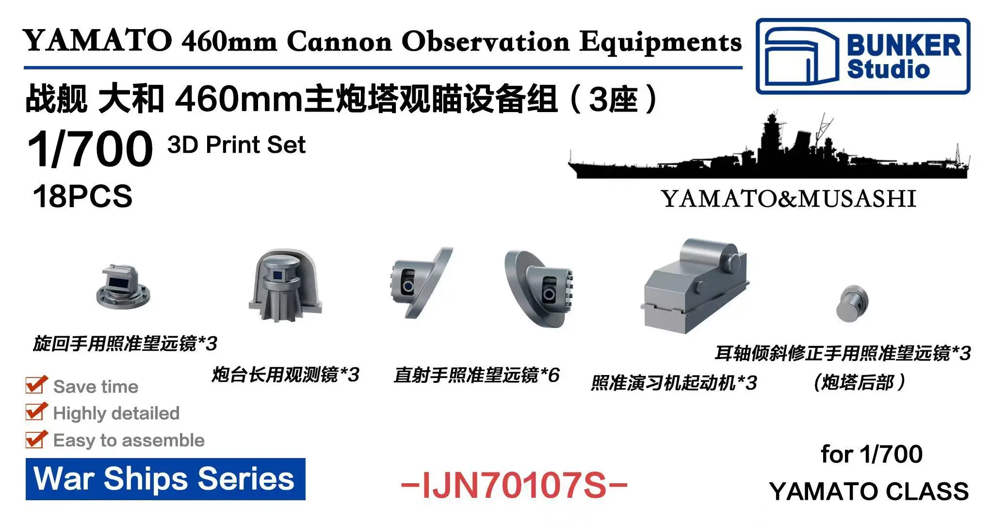 BUNKER IJN70107S 1/700 YAMATO 460mm Cannon Observation Equipments