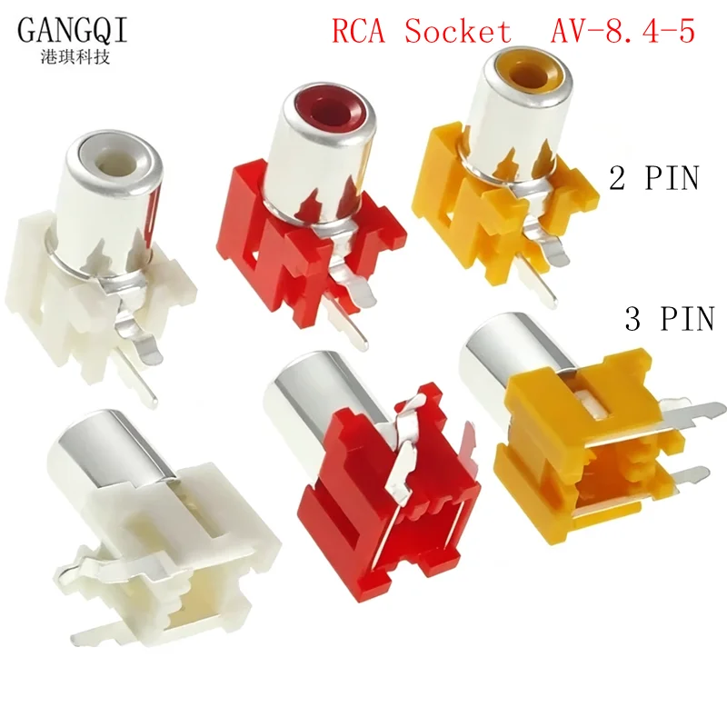 10PCS RCA Socket 2-Pin 3-Pin AV Same Core Socket PCB Welded Audio And Video Lotus Base Av-8.4-5