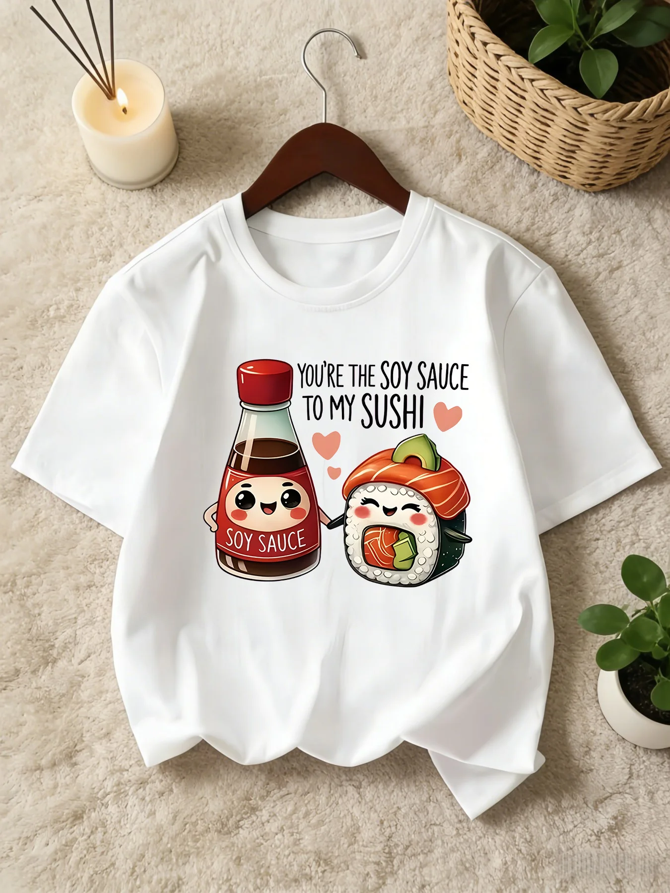 Sushi Soy Sauce Cartoon Print Kids T Shirt Boys Girls Family Matching Tee Cotton Short Sleeve Children Sweet Daily Casual Wear