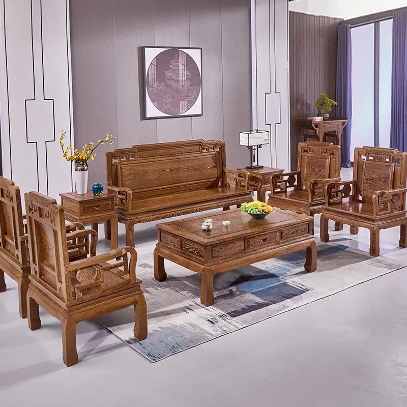 Chinese mahogany furniture sofa medium and small apartment solid wood sofa combination living room Chinese sofa