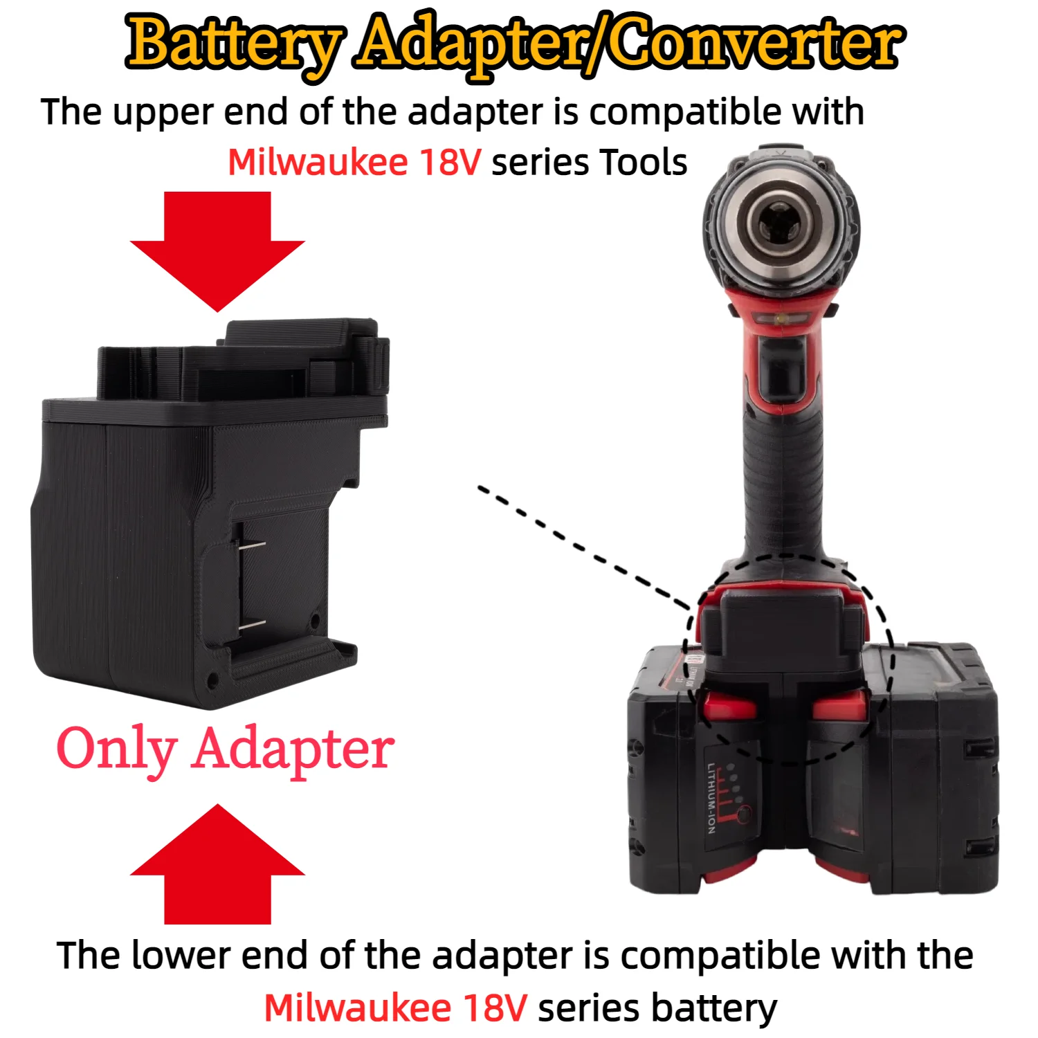 Adapter/Converter for Milwaukee 18V Power Tools Parallel Connection of Two Milwaukee 18V Batteries Increases Battery Life