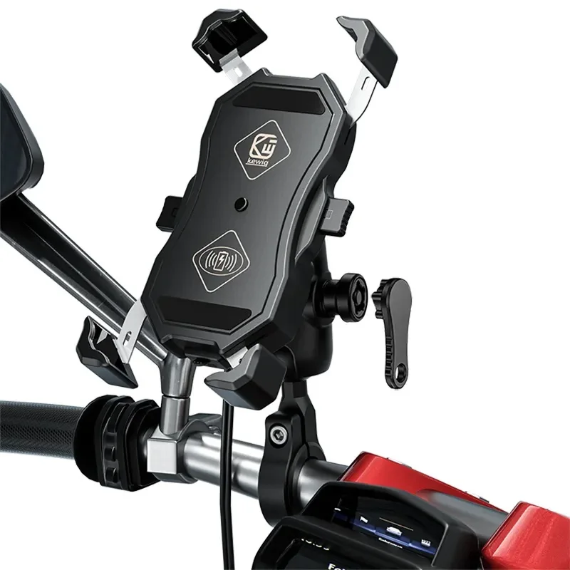 

Новое беспроводное зарядное устройство с выносом вилки мотоцикла, 15 Вт, Qi/USB, быстрая зарядка, держатель для телефона, крепление для зеркала на руль с шариком 1 дюйм для 3,5–6,8 дюйма