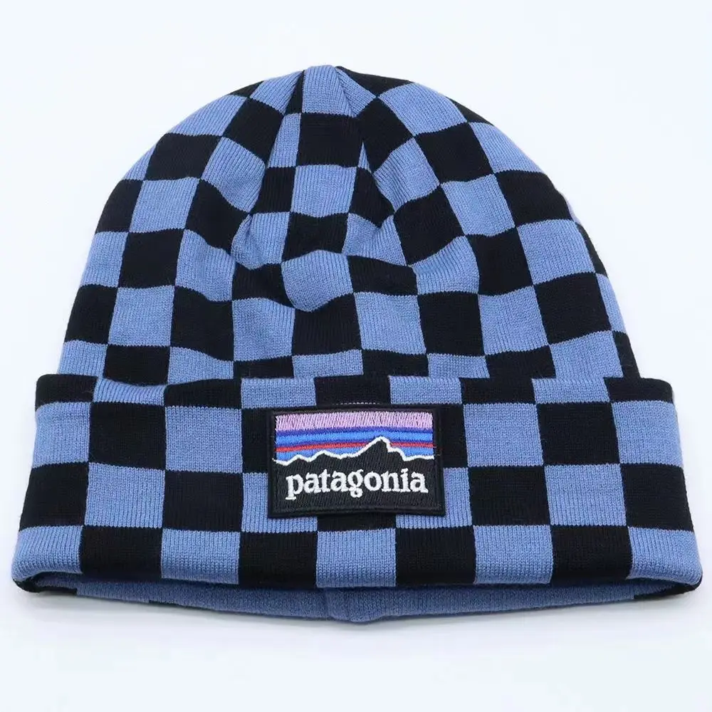 PATAGONIA  Winter Knitted Hat for Women Checkered Plaid  Luxury Brand  Bonnet Heavy Warm Hat Casual Cap for Girl Boy