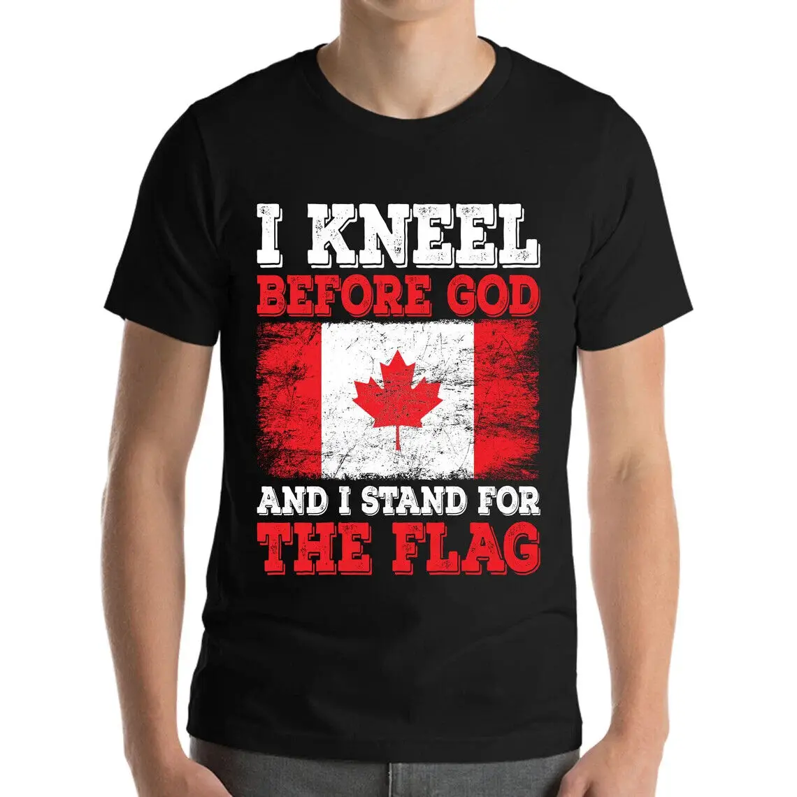 I Kneel Before God And I Stand For The Flag Canada Canadain Flag T-Shirt