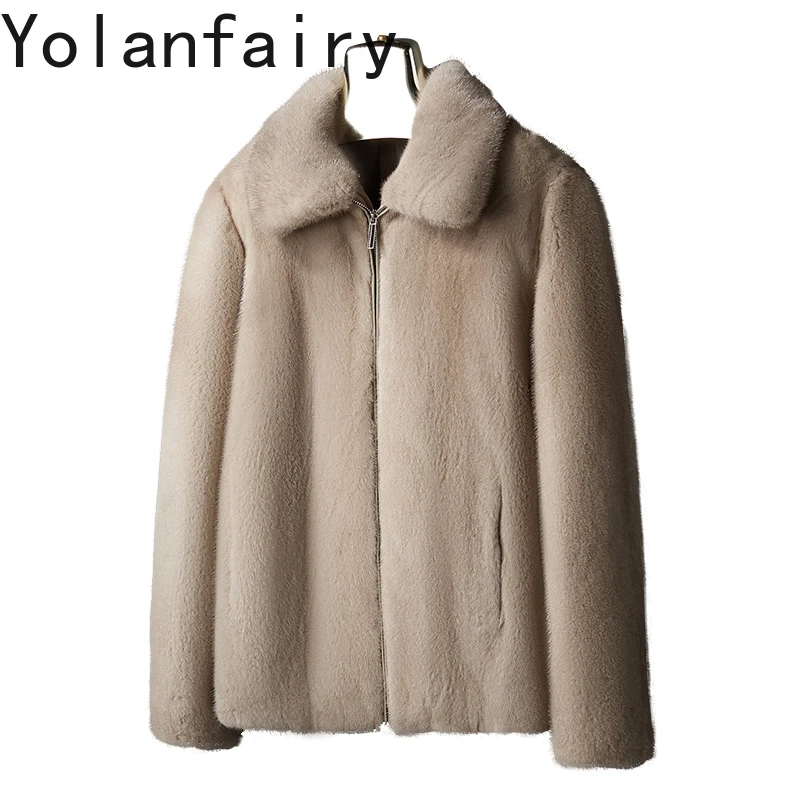 

YOLANFAIRY Natural Whole Mink Real Fur Coat Man Autumn Winter Luxury 2025 Fashion Lapel Mens Fur Jacket Zipper Casaco Masculino