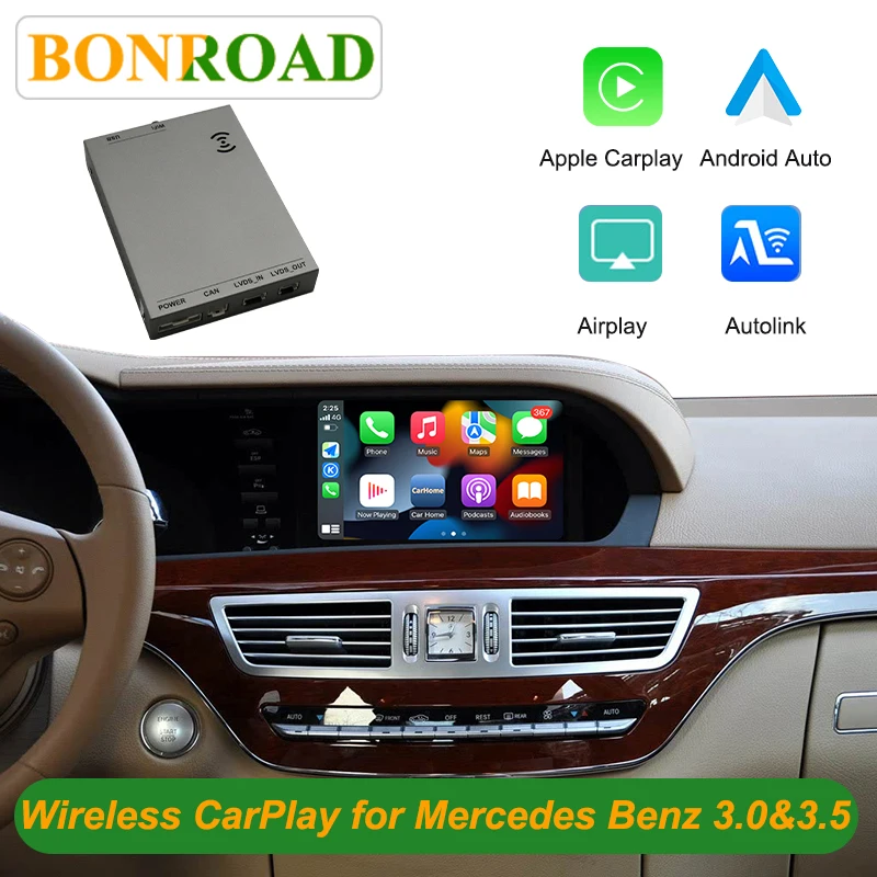 Bonroad Wireless Carplay Android Auto Retrofit Kits For Mercedes Benz S Class W221 2006-2013 NTG 3.0/3.5 Airplay Module