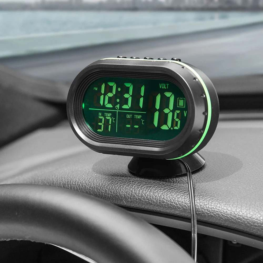 3 in 1 12/24V  ​Backlight Interior Accessories Freeze Alert 3 in 1 Car Voltmeter Thermometer LCD Digital Noctilucous Clock