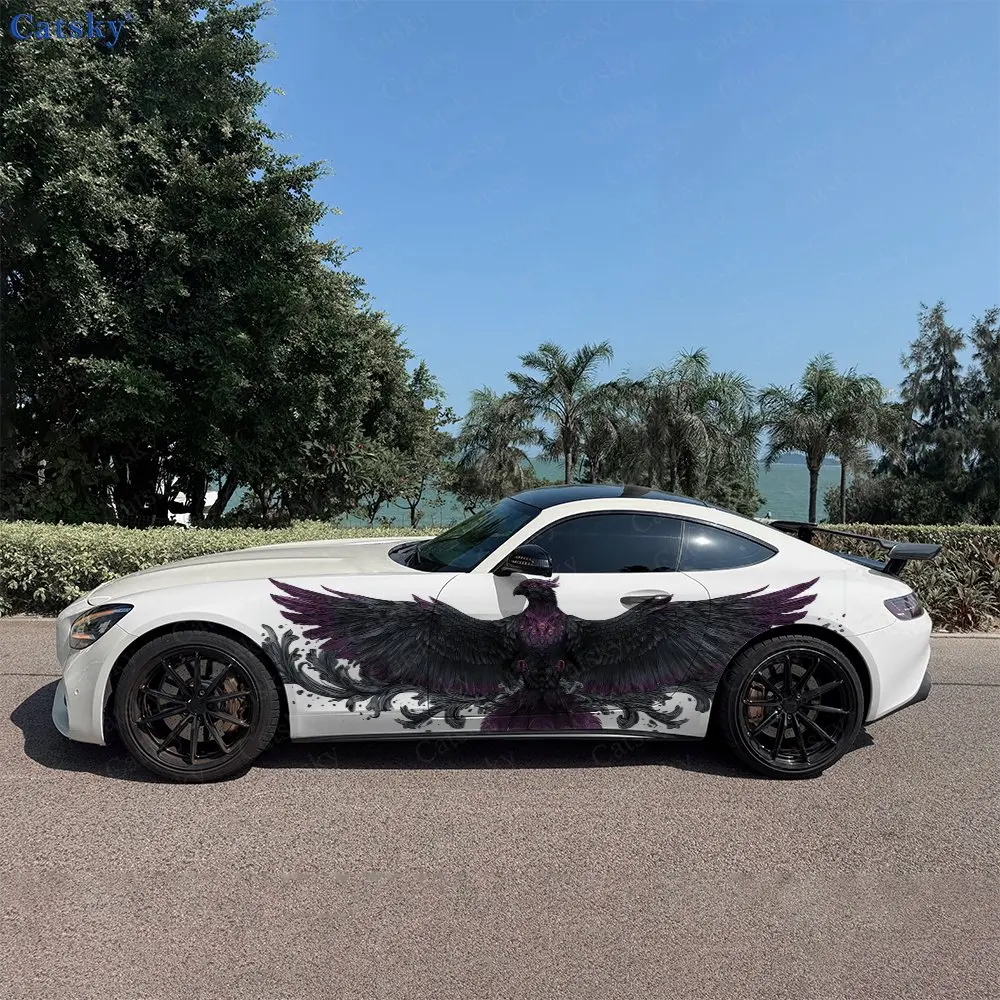 2pcs Purple-Winged Raven Cloud, Durable, Fade-resistant, Enhance Vehicle Aesthetics With Bold Artistic Design Car Vinyl Wraps