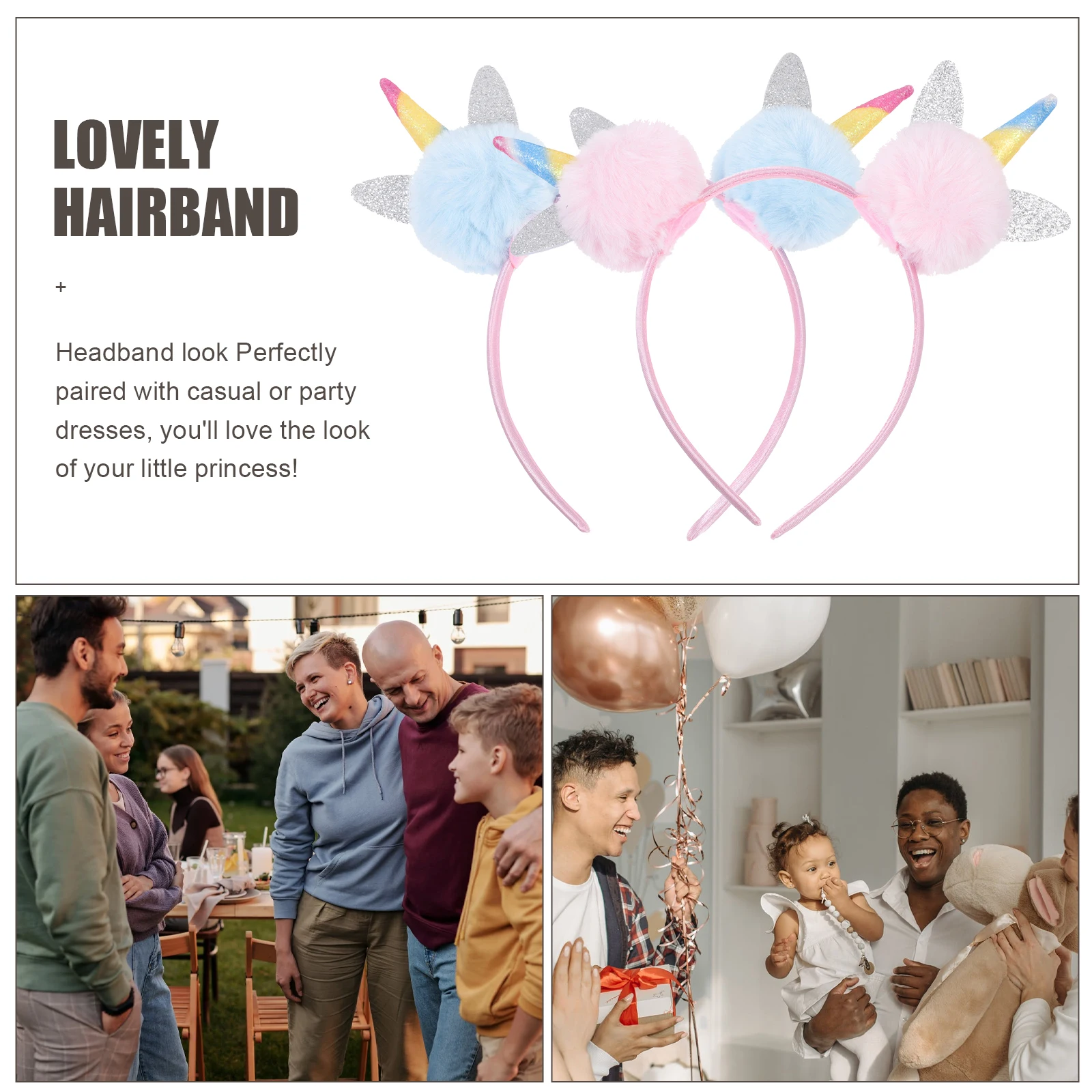 

2Pcs Chic Girl Headbands Unique Unicorn Decor Lightweight Secure Fit Perfect for Daily Wear Party Events and Special Occasions