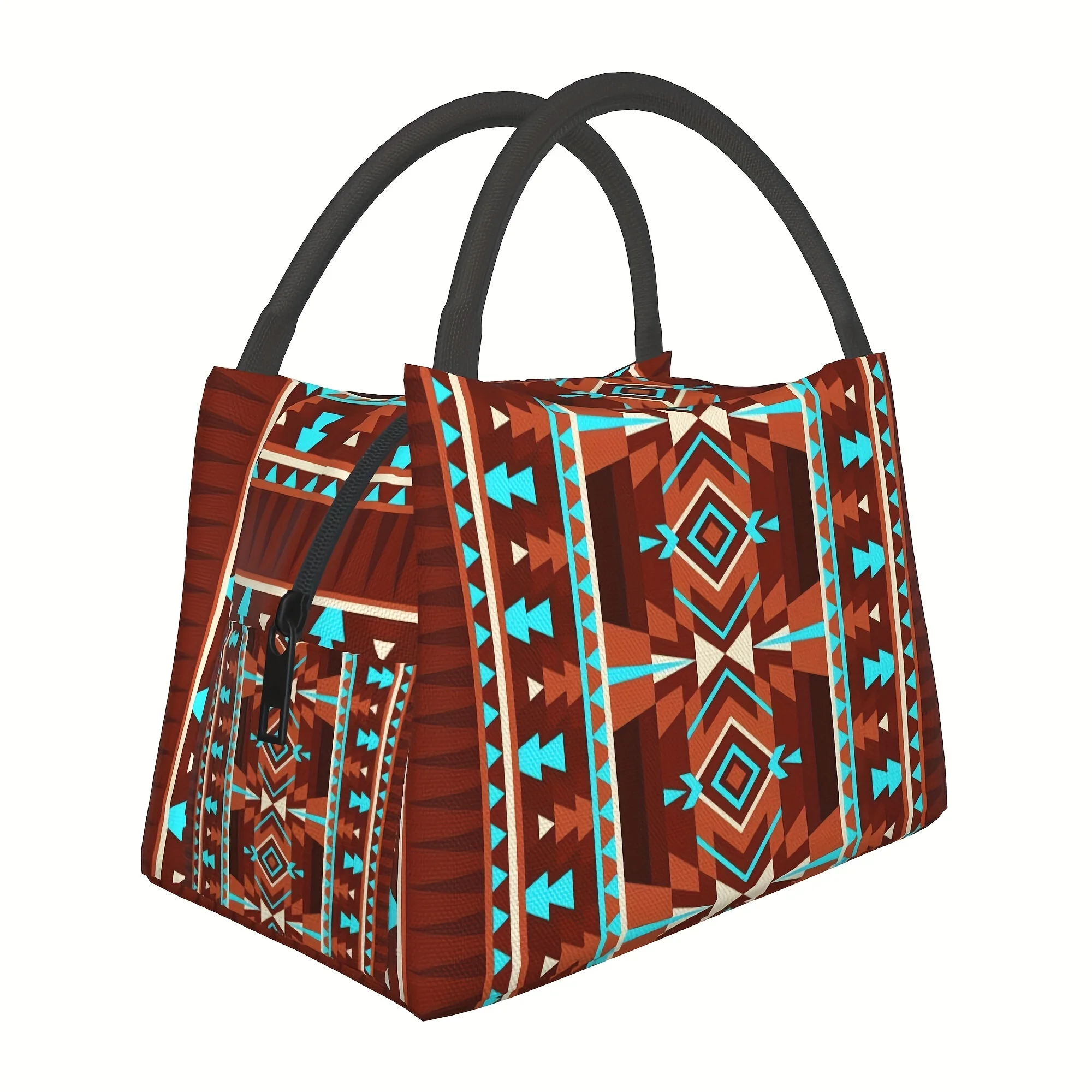

1pc Reusable Brown Geometric Pattern Cooler Bag, Insulated Lunch Bag, Suitable for Camping, Picnic, Beach