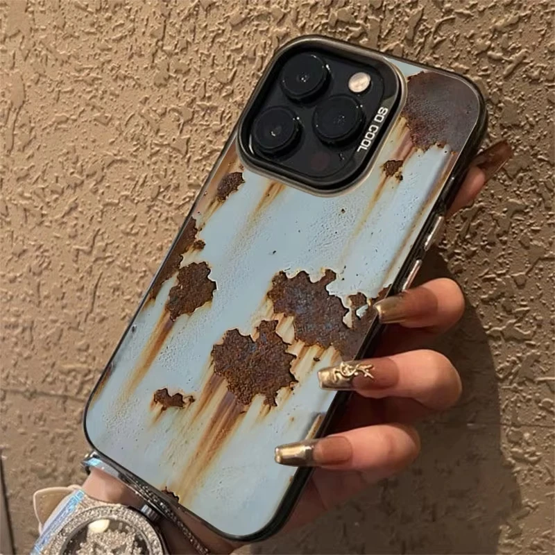 حار ريترو الصدأ نمط تصفيح جراب هاتف آيفون 16e 16 برو ماكس 15 14 زائد 13 12 Mini 11 Pro للصدمات سيليكون الغطاء الخلفي #3