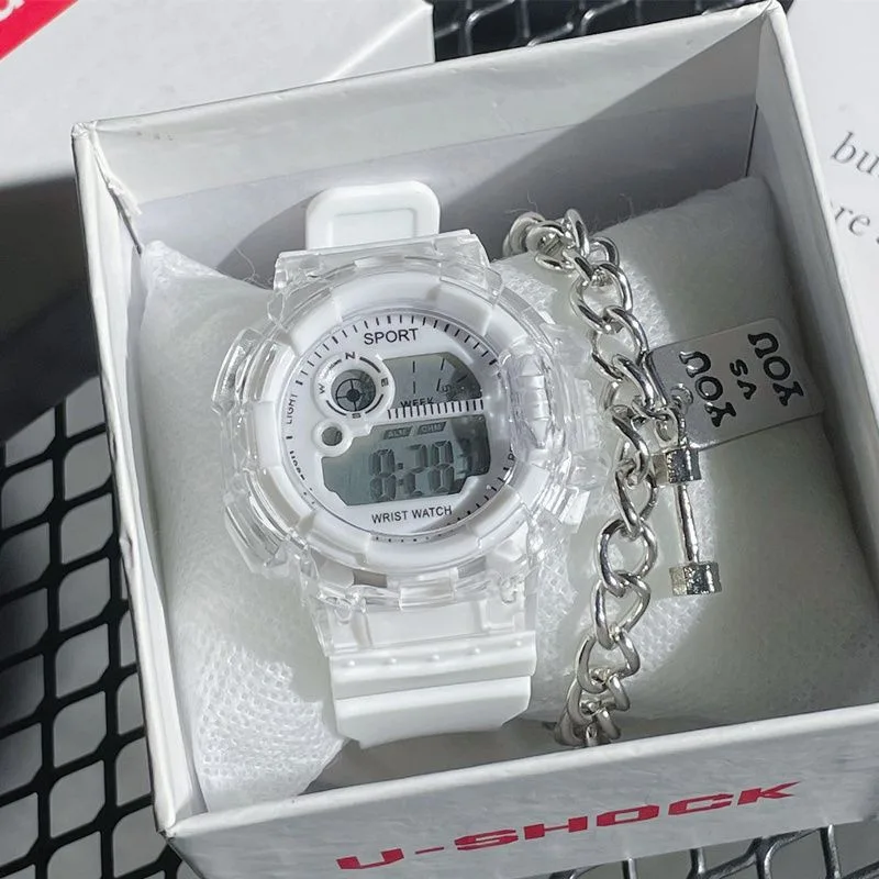 Glacier White Electronic Watch para meninas, estudantes, júnior, ensino médio, meninas, moda simples, esportes, INS