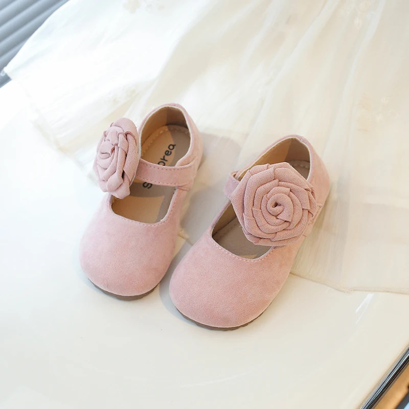 2025 Spring Autumn Toddler Girl Nubuck Leather Dress Shoes Kids Big Rose Flower Bright Color Girls Party Performance Dance Shoes