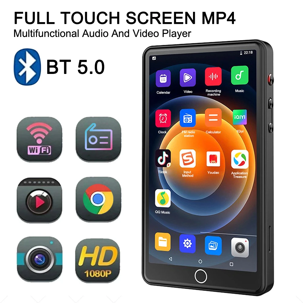 Multifunktions-MP4-MP3-Player WiFi Bluetooth 5.0 Tragbares Audiogerät Touch-Handheld-Computer 1080P