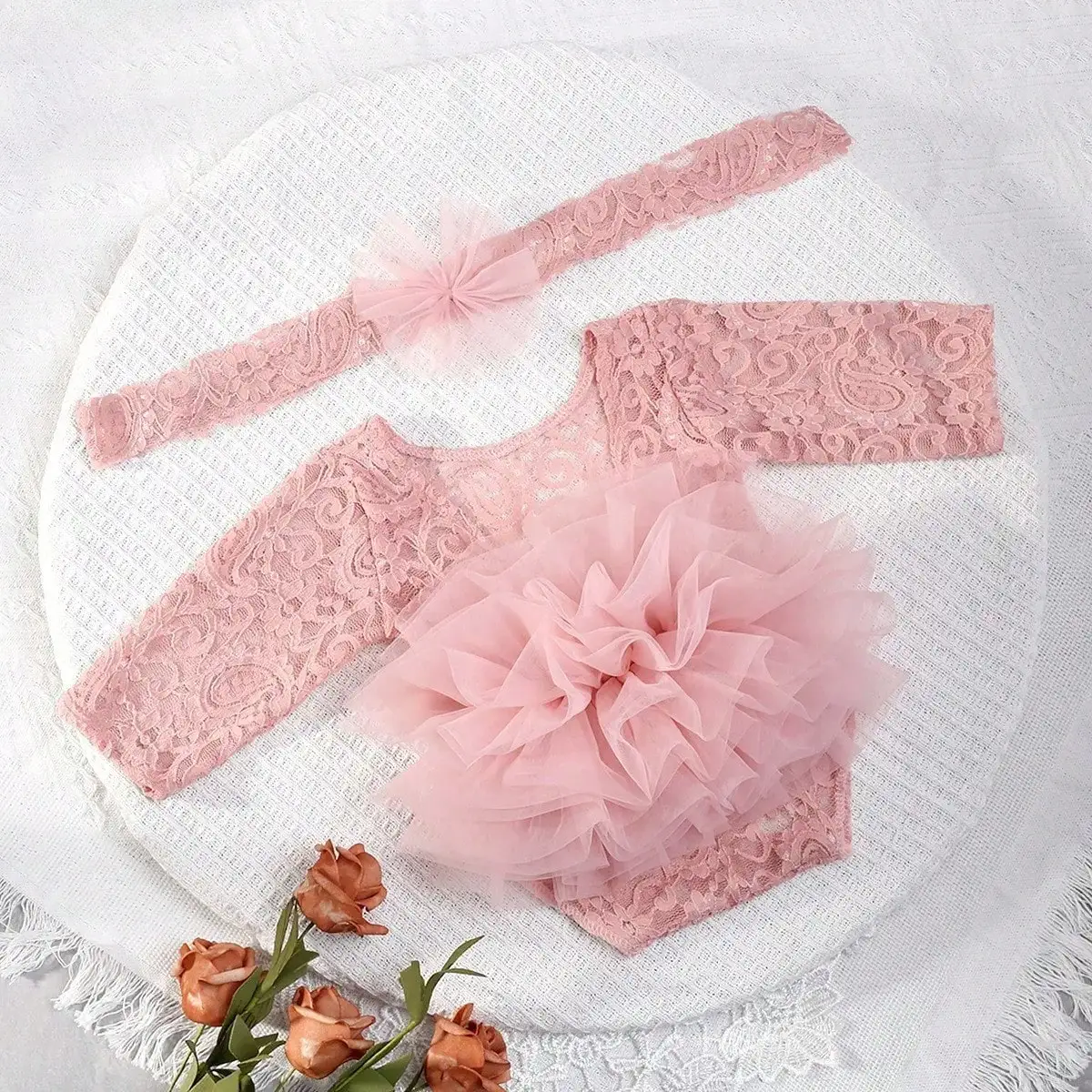 Abito tutù per neonato in pizzo Abiti per fotografia neonato Ragazza Principessa Pagliaccetto floreale Puntelli Accessori per servizio fotografico