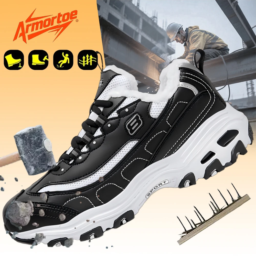 

ArmorToe Women's Winter Steel Toe Anti-Impact Puncture-Resistant Lined Slipproof Thick Sole All-Terrain Work Shoes #Armor3084