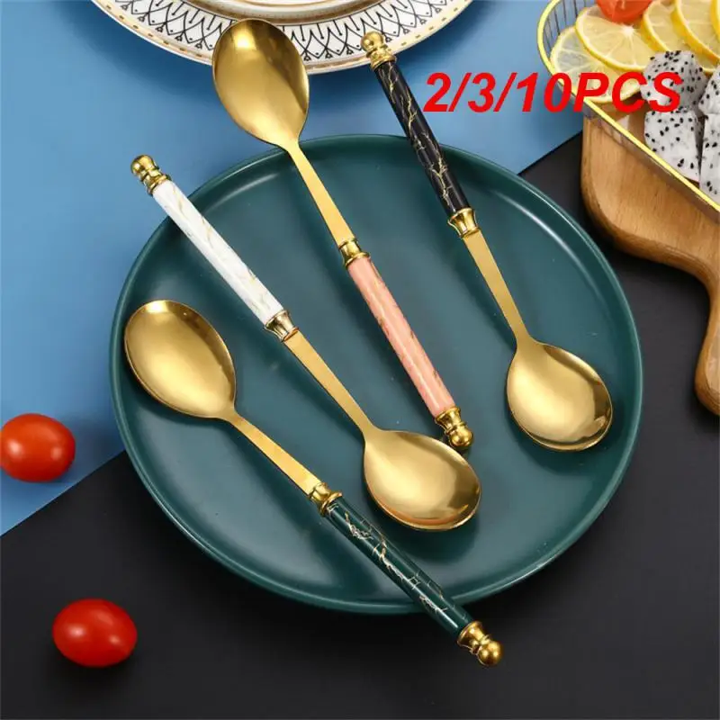 2/3/10PCS Handle Spoon Marble Pattern Soup Spoon Mirror Polishing Nordic Kitchen Accessories Spoon Wholesale Dessert Scoop