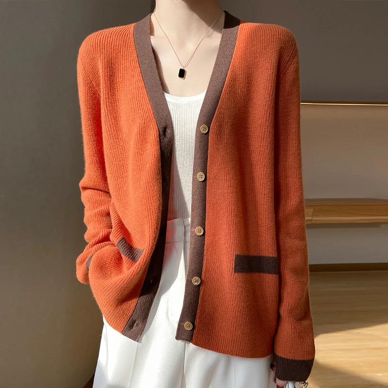 

Women 100% Wool Cardigans Spring Solid Cashmere Sweater Coat Chic Korean Style Casual Cardigans Roupa Jacket Sueters Mujer