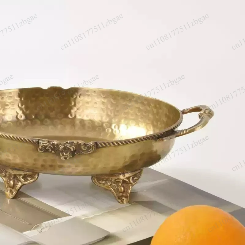 Engraved Brass Fruit Plate with Hand Hammered Texture, Coffee Table Home Decor