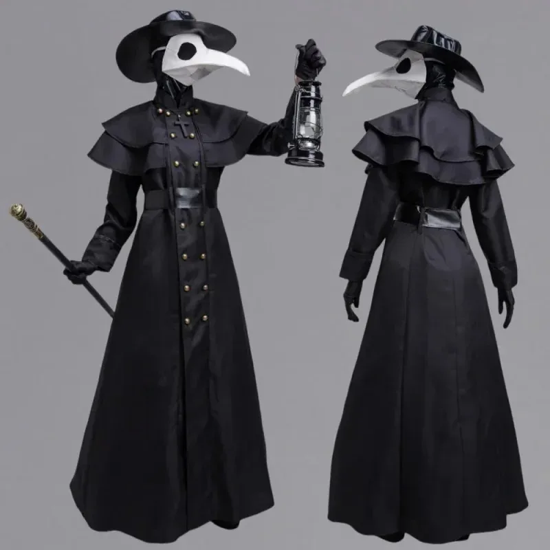 Men's Plague Doctor Costume Outfit with Long Nose Bird Mask Halloween Historical Doctor Attire for Adults