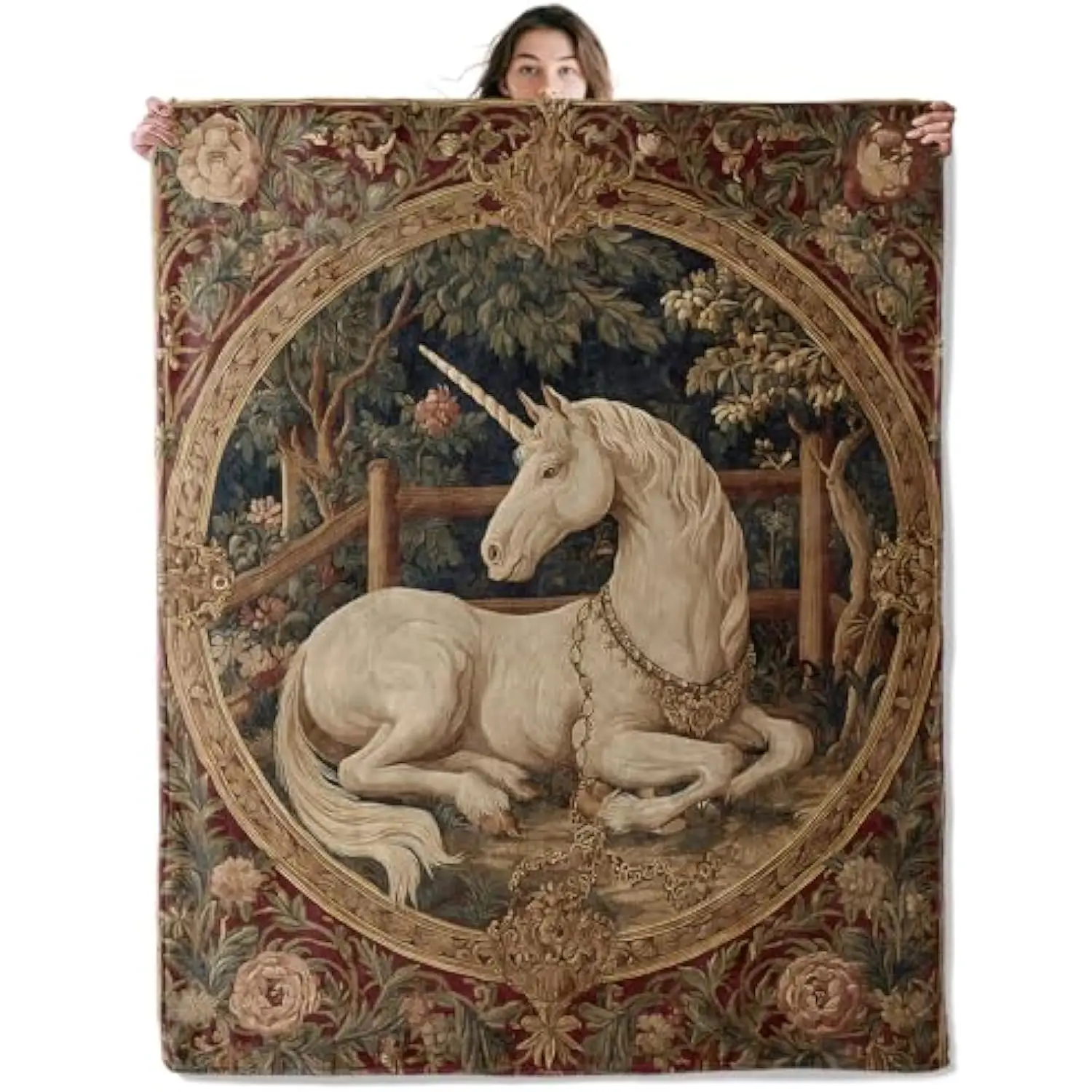 

Единорог в саду, гобелен, одеяло, мягкая уютная фланелевая винтажная флисовая одеяло с цветочным рисунком для спальни, общежития, ретро-декор
