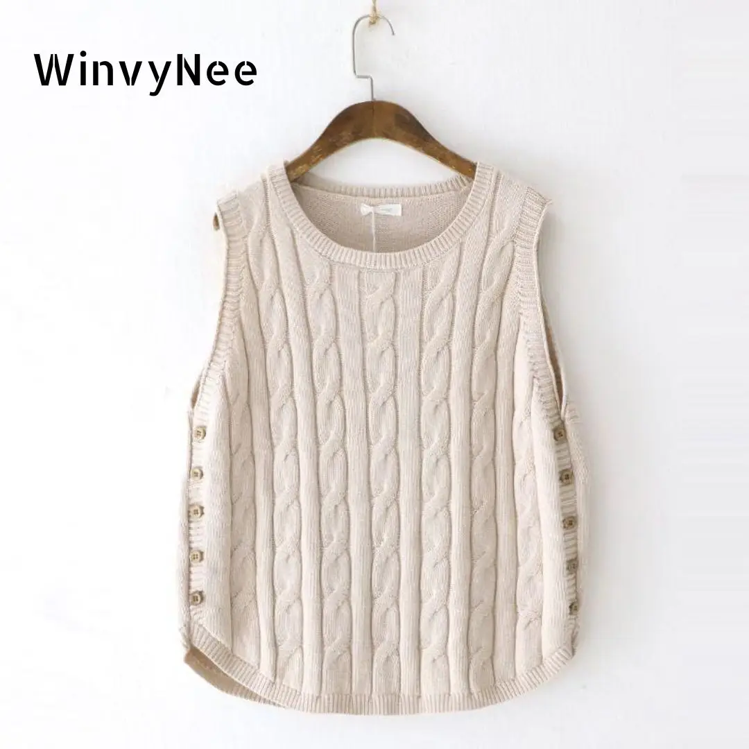 WinvyNee Womans Clothing Cotton Vest Tank Tops O Neck Casual Outerwears Ladies Tops Knitted Solid Casual Sweater Autumn C1002009