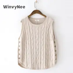 WinvyNee Womans Clothing Cotton Vest Tank Tops O Neck Casual Outerwears Ladies Tops Knitted Solid Casual Sweater Autumn C1002009