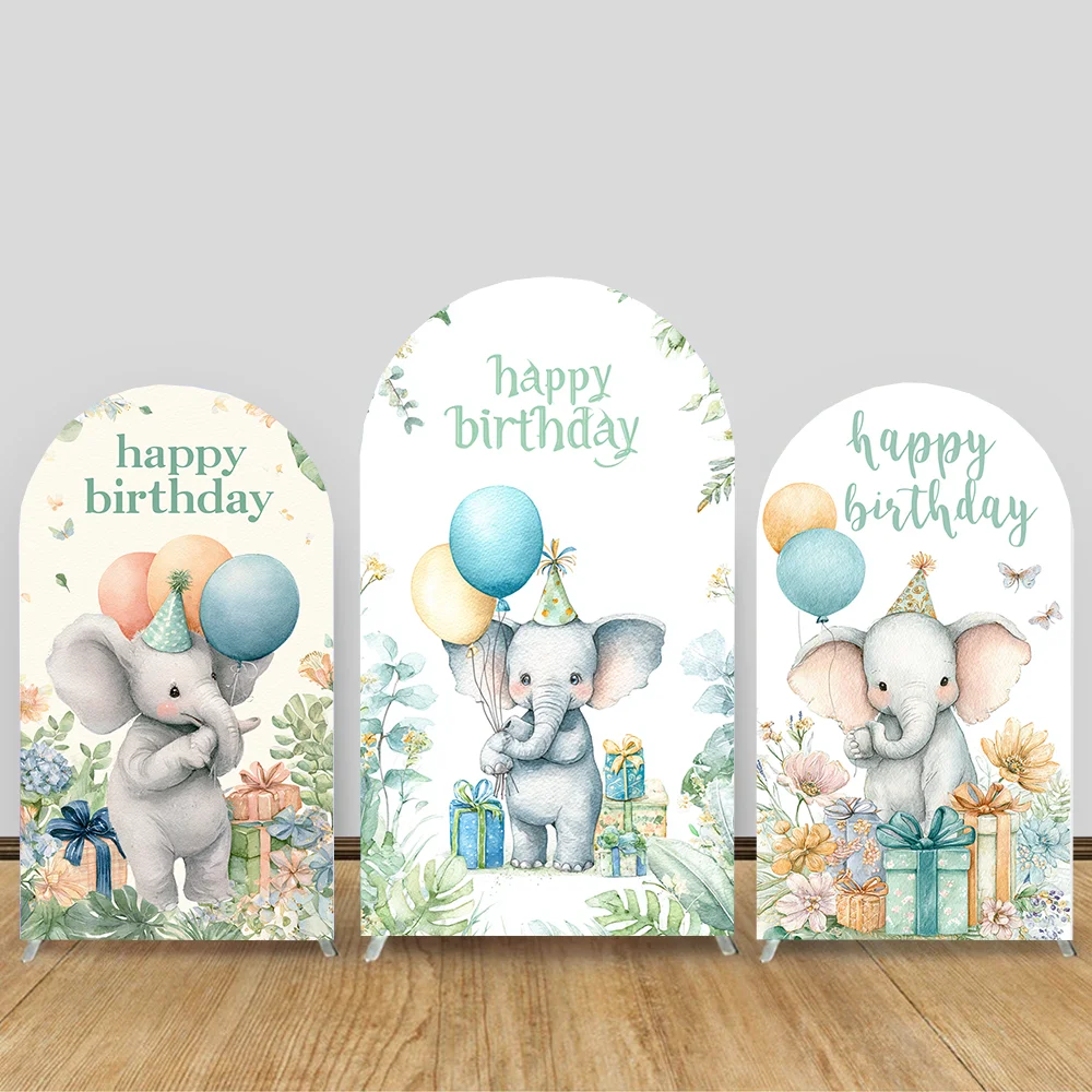 

Little Elephant Arch Backdrop Covers Kid Baby Shower Boy Girl Photo Arched Background Balloon Birthday Party Pink Green Decor