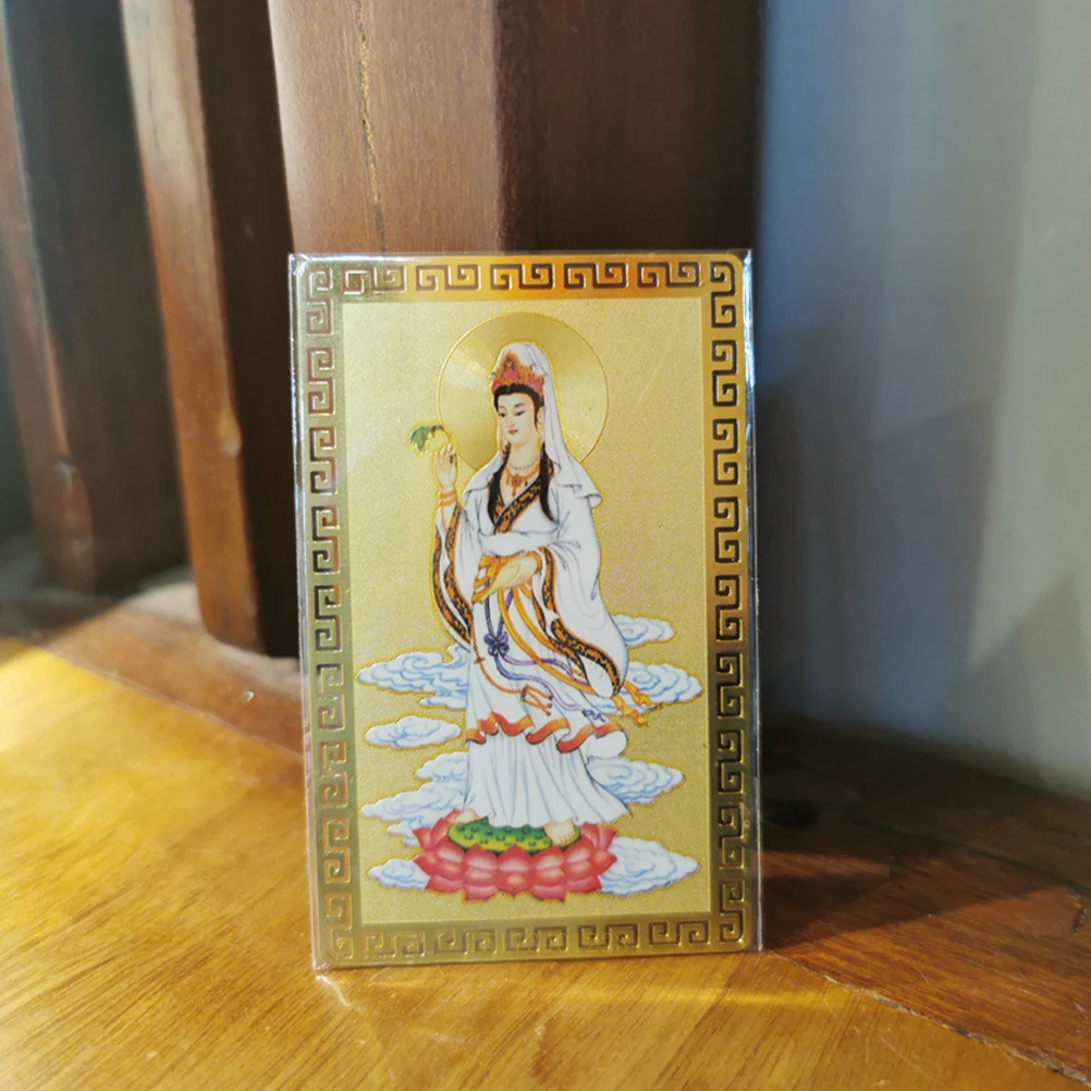 Chinese Fengshui Amulet Card Protection Kwan Yin Guanyin Auspicious Gold Card Buddhist Gold Card Luck Blessing