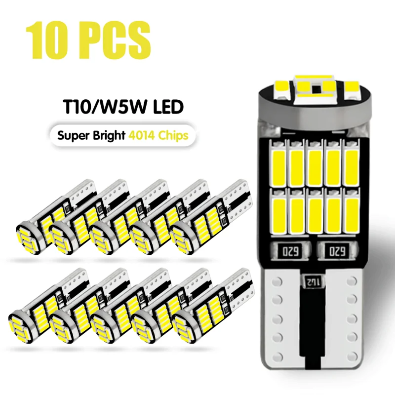 

2 / 10 / 20 Светодиодные лампочки T10 W5W 194 501 Canbus Внутренние огни без ошибок 6500K 26 SMD 4014 Чисто белый купол
