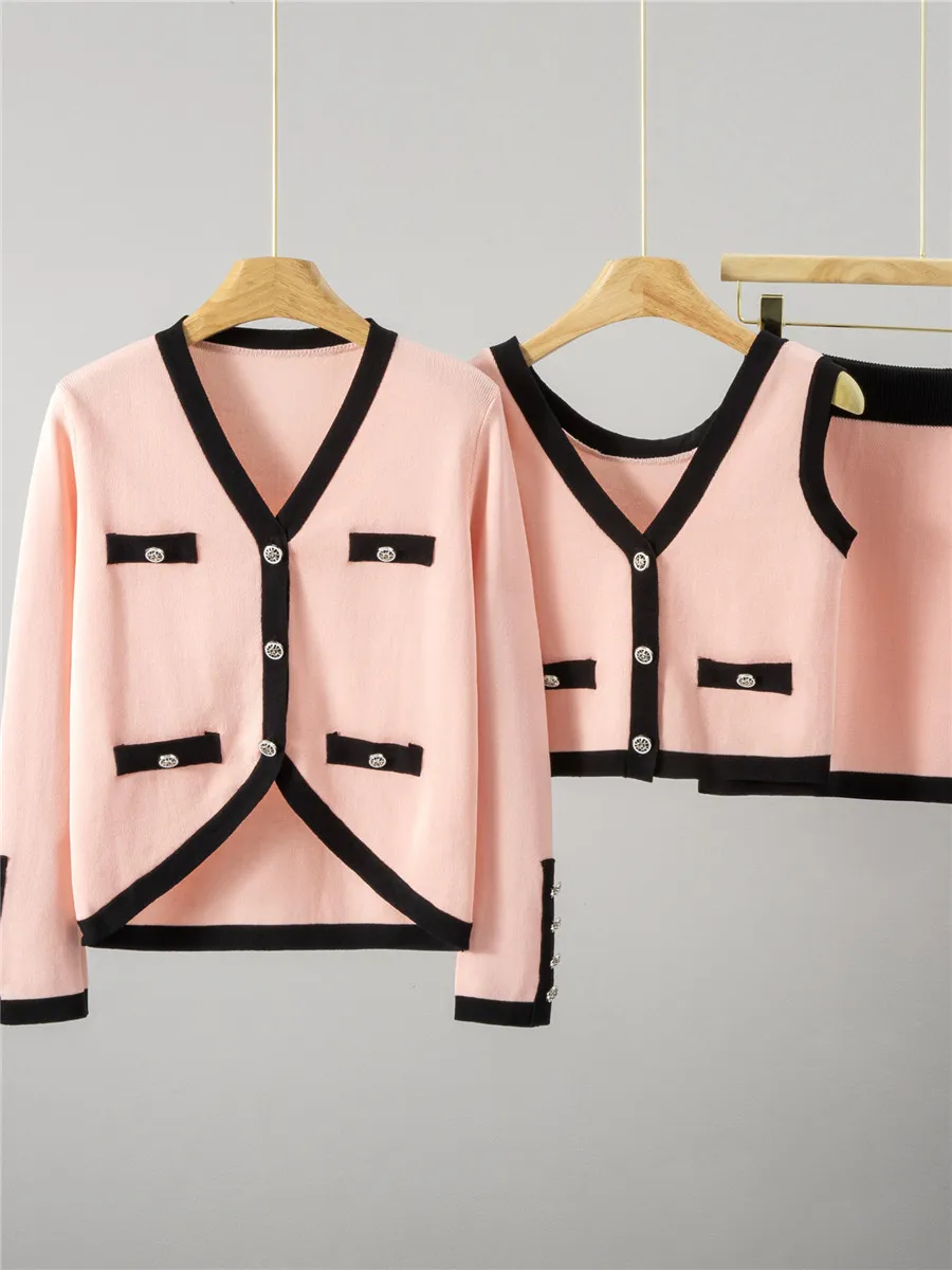 

Ранняя осень, новинка 25 лет, классический цветной вязаный кардиган Hepburn Long Sve ort Ele, топ, юбка, комплект футболок