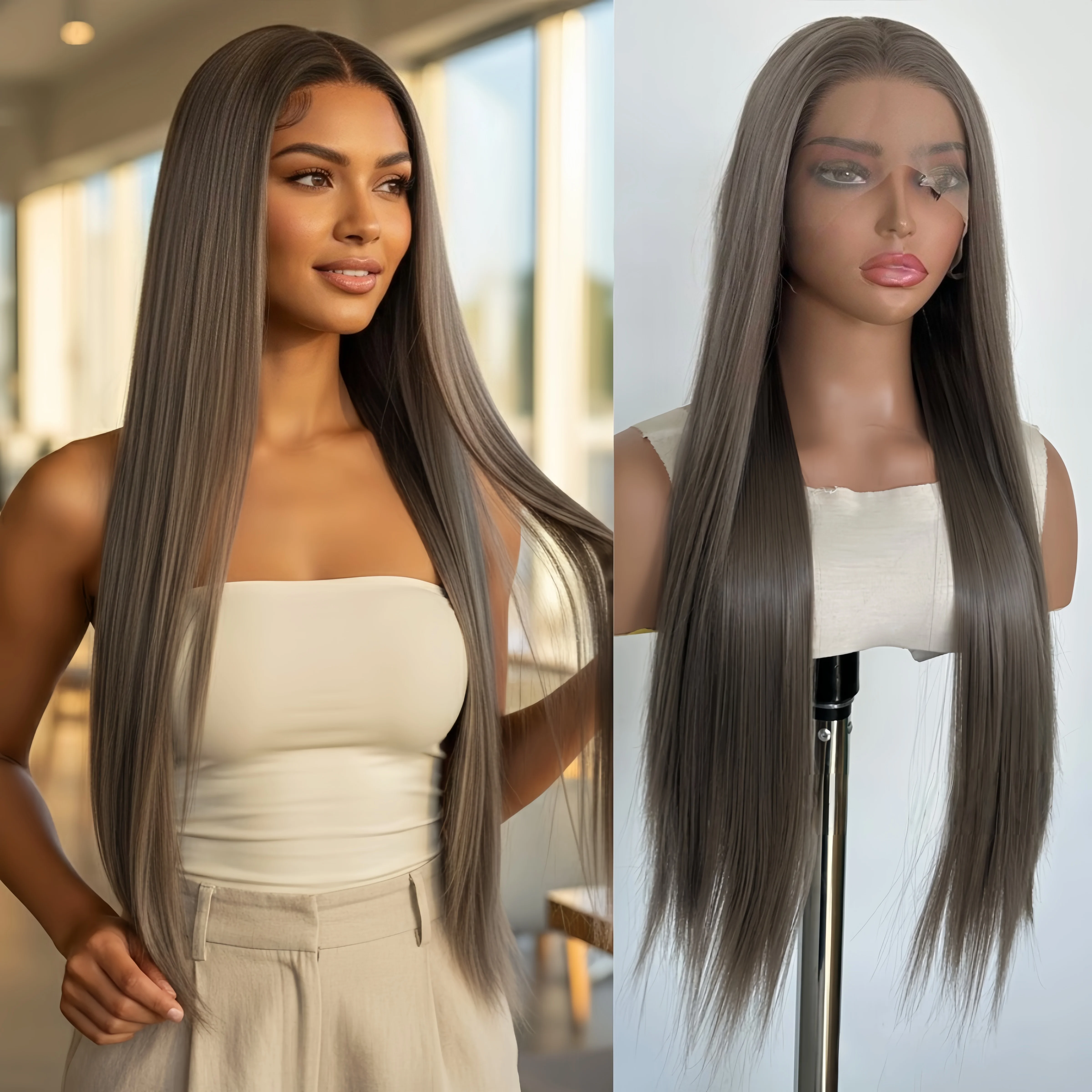 

Ash Brown Lace Front Wig for Black Women 13x4 Lace Front Wigs 26inch Long Straight Hair Cosplay Wigs synthetic lace front wig