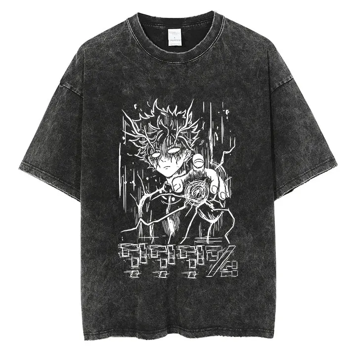 Anime Mob Psycho Vintage Washed Tshirt Unisex Streetwear Harajuku Graphic T-Shirt Cotton Casual T shirt Oversized Short Sleeve