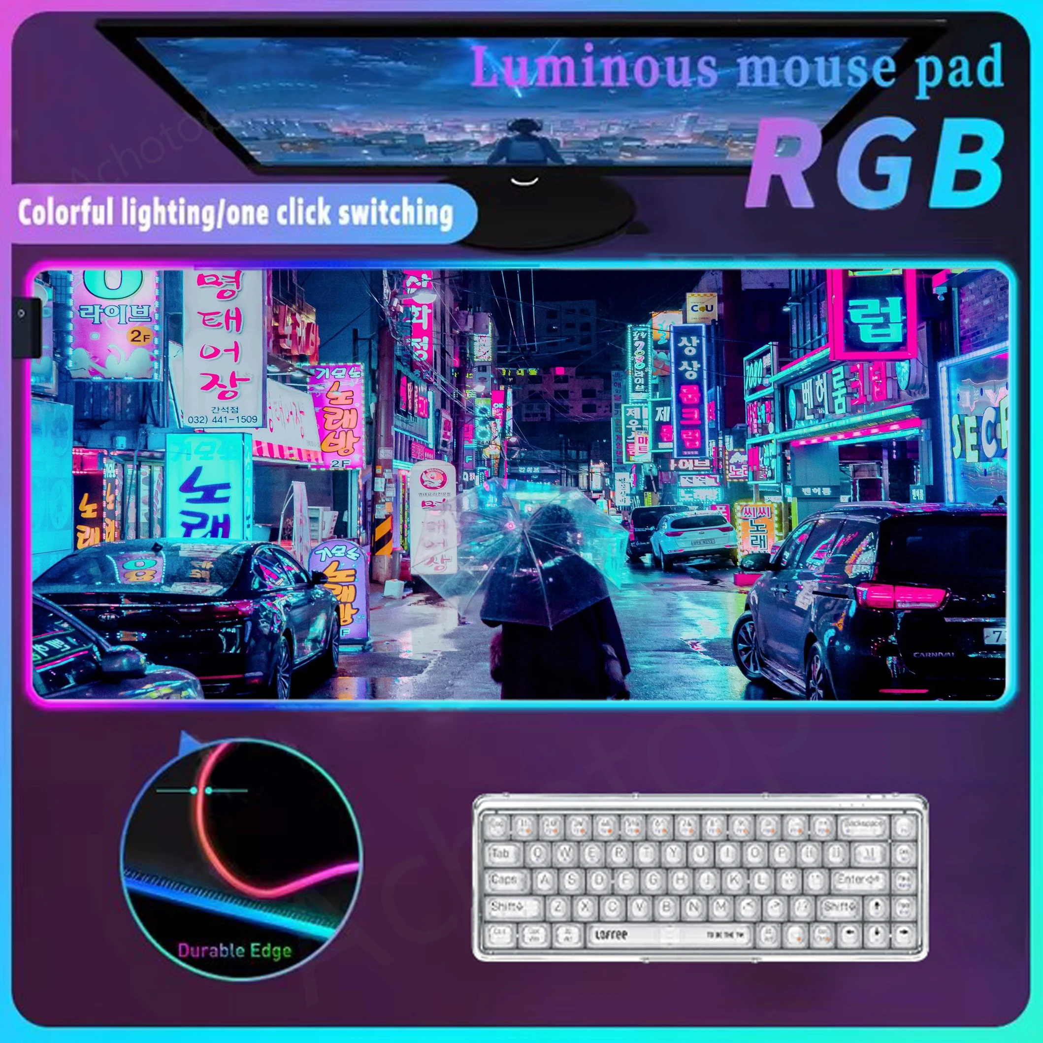 Neon City Rgb Mouse Pad Luminous Mousepad Glow Personality Mat Gaming Accessories Table Carpet Pixel Japan Street Led Mouse Mat