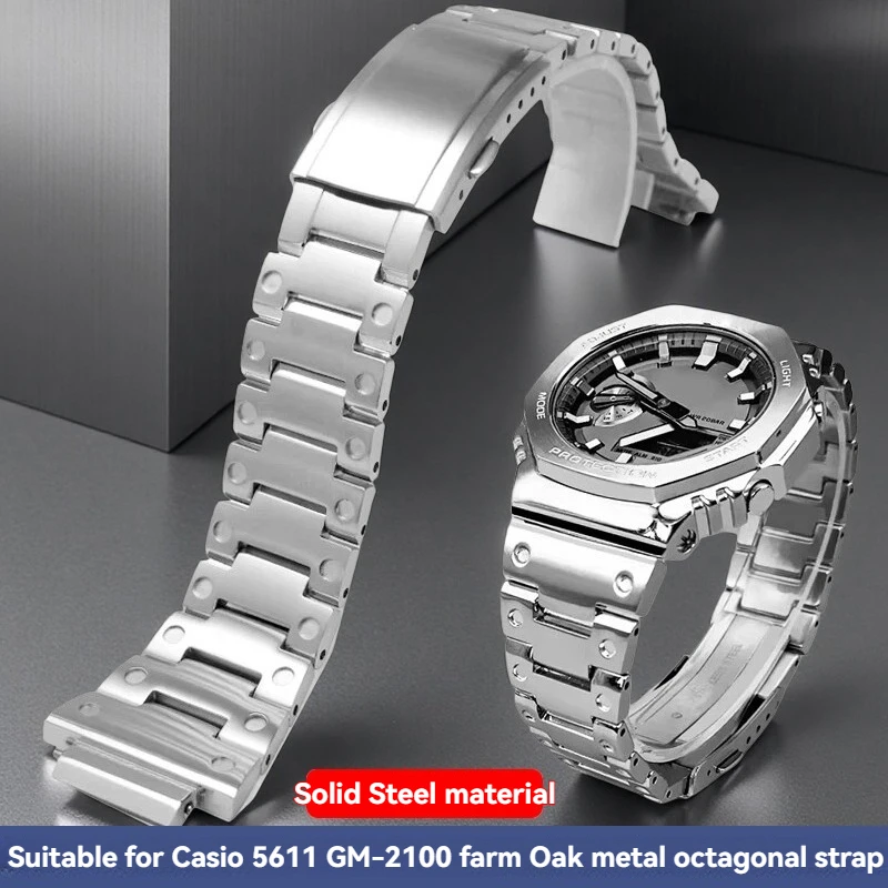 GBM-2100/GM2100/GA2100/GA2100 For Casio G-SHOCK Metal Octagonal Bracelet Replacement with 16mm Stainless Steel Strap Accessorie