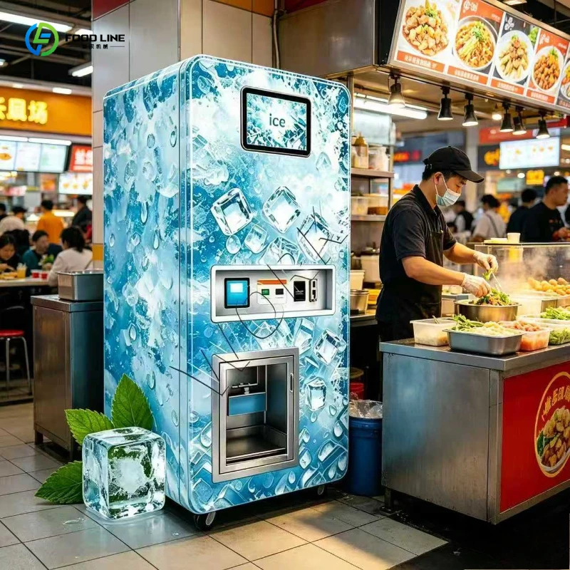 Ice Vending Machine Cube Ice 120kg Output Outdoor 24H Unattended Touchscreen Automatic Packaging for Rodeo Arena & Camp Store