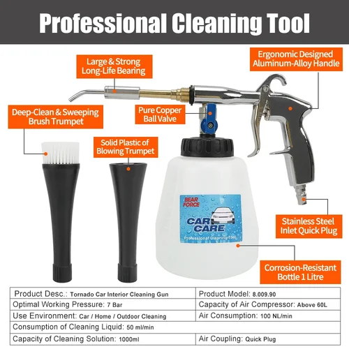 Imagen 2 del producto Pistola de espuma de aire neumática Tornado, pistola de limpieza profunda Interior de lavado de coches de alta presión, herramienta de Espuma para herramienta de detalles Tornador