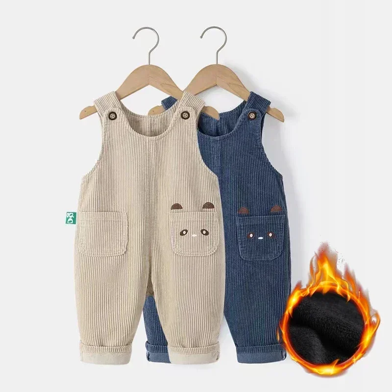 Unisex Winter Warm Cartoon Toddlers Loose Corduroy Jumpsuit Baby Boy Dungarees Overalls for Kids Girls Casual Pants Kids Clothes