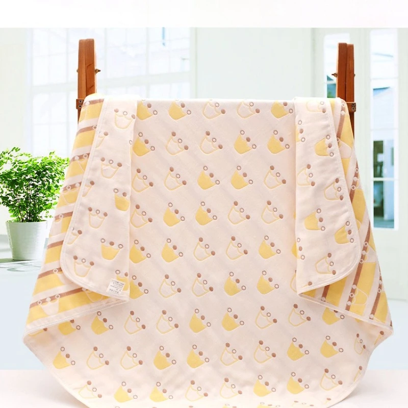 100% Cotton Muslin Baby Bath Towel 110x110cm Breathable Soft Gauze Blanket for Nursery Summer Swaddle Jacquard Edge Preschool